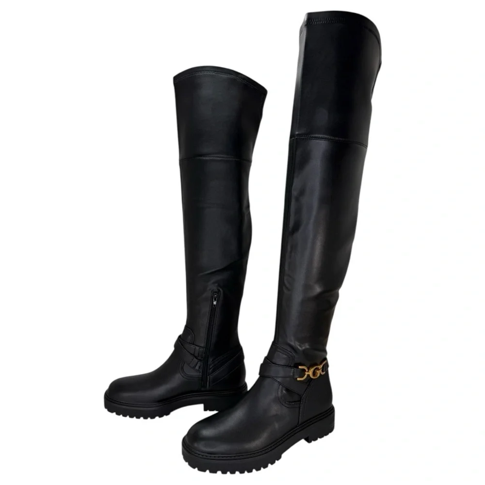 Guess Jellio Black Faux Leather OTK Womens Boots Size 9M